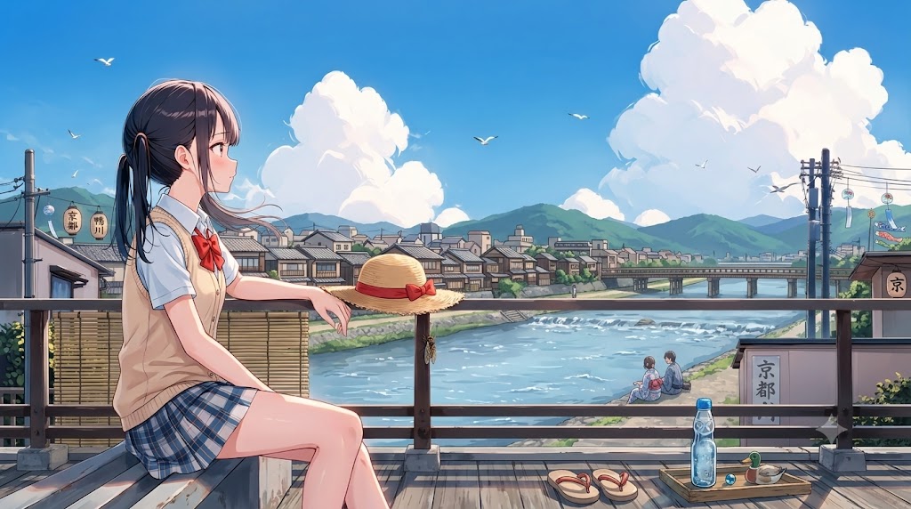 A summer riverside view in Kyoto